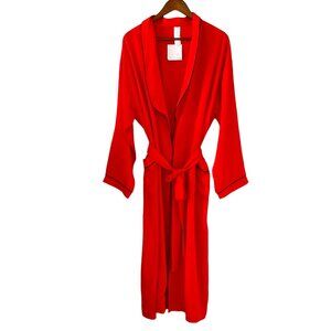 Fabletics NEW Eco-satin Robe In Strawberry Red With Black Trim Size M